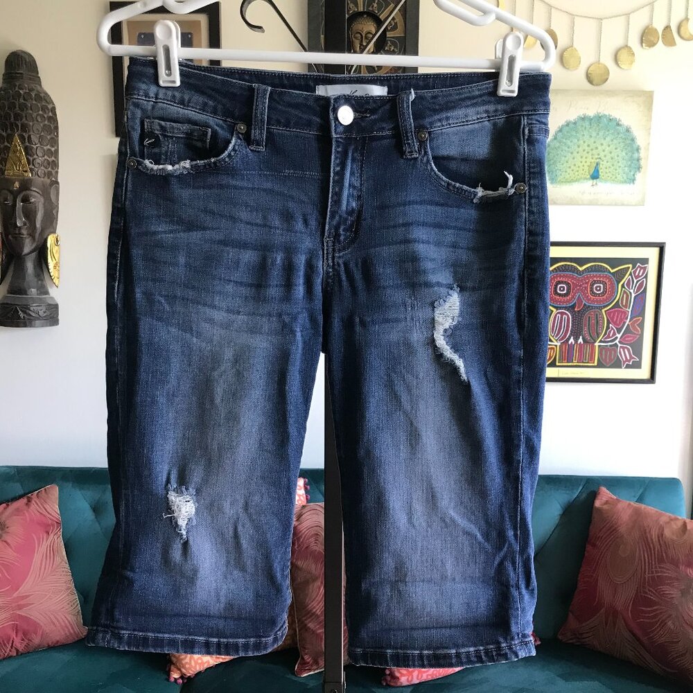 KANCAN size 7 / 27 Stretch Distressed Denim Bermuda Jean Shorts